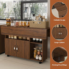Kitchen Island with Storage, Rolling Kitchen Island on Wheels, 47" Rolling Cart with Drop Leaf, Home Bar Carts with Cabinet for Kitchen (Walnut)