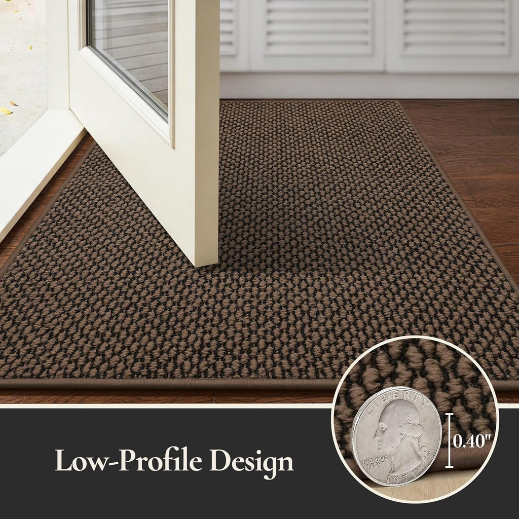 Dirt Trapper Door Mat 24"x 36", Non Slip Washable Doormat, Stain Resist and Absorbent Welcome Mat, Dog Door Mats,Low Profile Entrance Floor Mats for Front Back Door,Brown