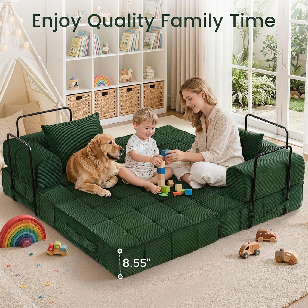 Korser Folding Convertible Sofa Bed, Corduroy Upholstered Boneless Couch, Small Sectional Cloud Couch, Loveseat Sleeper Sofa, Modular Futon Floor Sofa Couch for Living Room, No Assembly