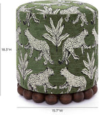First of a Kind Ottoman Foot Rest - Olive Green Round Ottoman Stool with Solid Wood Spherical Orbs - 15.7" W x 15.7" D x 18.3" H - Handmade, Easy Clean, 330 lbs Weight Capacity