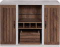HOMES: Inside + Out Cato Industrial Two-Tone Buffet with Open Shelf, Wine Bottle Holder, Slatted Drawer and Cabinets, Distressed Walnut and Cement