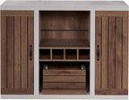 HOMES: Inside + Out Cato Industrial Two-Tone Buffet with Open Shelf, Wine Bottle Holder, Slatted Drawer and Cabinets, Distressed Walnut and Cement
