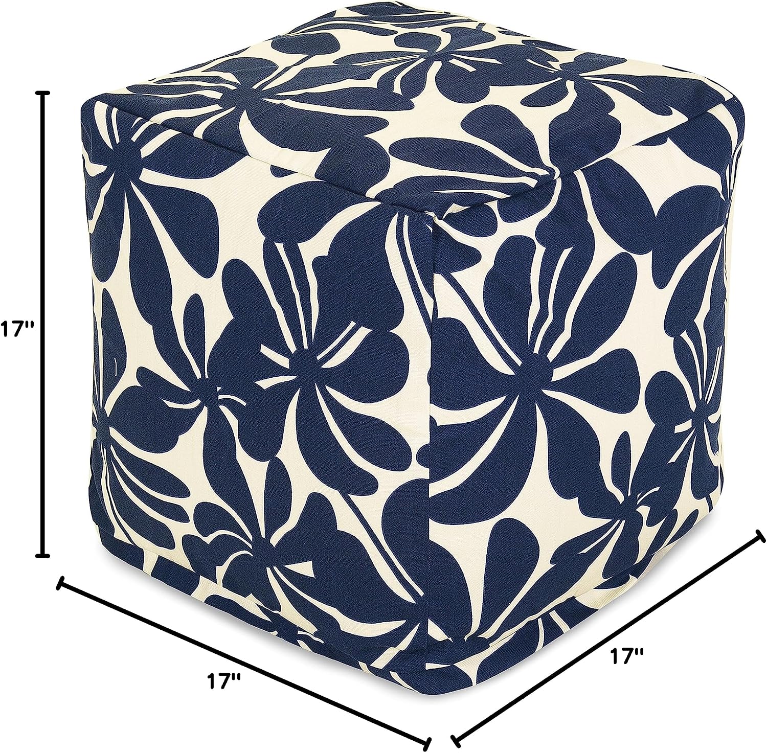 Majestic Home Goods Plantation Indoor/Outdoor Bean Bag Ottoman Pouf Cube, 17" L x 17" W x 17" H, Navy