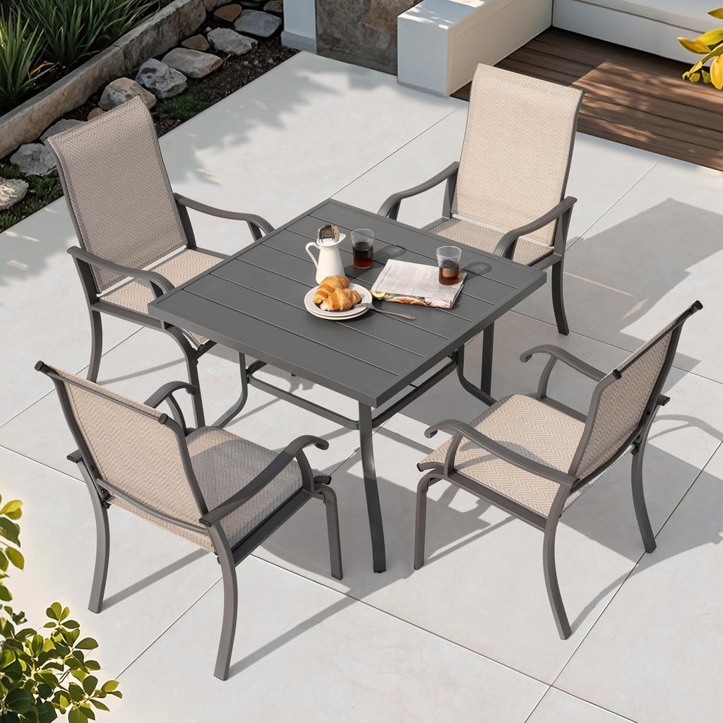 NUU GARDEN Patio Dining Chairs Set of 4, All Weather Textilene Patio Chairs,Powder-Coated Metal Frame Outdoor Patio Bistro Dining Chairs for Lawn Garden Backyard, Beige