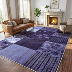 Modern Area Rugs for Living Room, 4x6 Feet Geometric Patchwork Rug, Washable Non-Slip Indoor Low Pile Carpets for Bedroom Dining Room Office Playroom Home Dorm Decor, Dark Purple