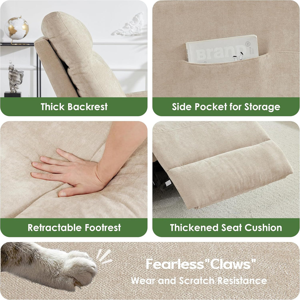 Oversized Swivel Rocking Recliner Chair, Faux Leather Manual Glider Rocker with Side Pockets, 23" Wide Seat Comfy Accent Chair for Nursery, Living Room, Bedroom, RV, Beige
