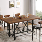 Tribesigns Bar Table, Industrial Counter Height Pub Table with Metal Footrest, 63-Inch Rectangle Wood Kitchen Dining Table with Sturdy Metal Frame for Dining Room, Home Bar (Brown)