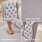 Dining Chairs Set of 2 with Solid Wood Legs, Linen Farmhouse Accent Chairs Side Host Kitchen Chair with Tufted Back for Dining Room/Living Room/Bedroom, Light Grey