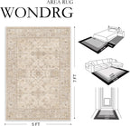 2x8 Beige Washable Runner Rug for Hallway Kitchen Soft Low Pile Lightweight Runner Rug Non Slip Vintage Accent Carpet Bathroom Front Door Beside Bed Home Decor