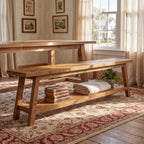 Tribesigns Farmhouse Solid Wood Dining Bench, 63-Inch Rustic Indoor Bench with Lower Storage Shelf for Dining Room, Kitchen, Living Room, Entryway, Natural Wood Finish (1)