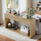 Evermagin 59'' Oak Entryway Table with Drawers, Boho Fluted Console Table, Sofa Table with Storage for Living Room, Entrance, Hallway