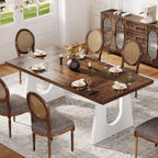 Tribesigns Large Dining Table for 6-8 People, 70.9" Wood Rustic Rectangular Table with White Wooden Legs, Farmhouse Center Kitchen Table for Dining Room, Living Room, Home Furniture (Brown & White)