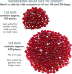 Flat Glass Marbles Vase Filler Beads 1lb, 100 Red Stones | Glass Pebbles Gems