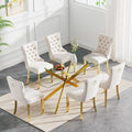 SSLine 61" Glass Dining Table Set for 6,Modern 7 Pieces Kitchen Table and Chairs Set w/Gold Tempered Glass Tabletop and 6 Velvet Chairs for Kitchen Apartment