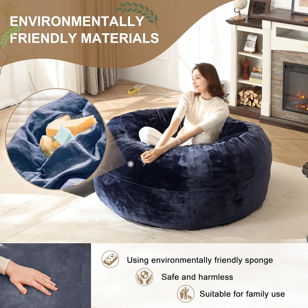 Bean Bag Chair for Adults Soft Comfy Bean Bag for Adults, Cozy Reading Chair, Large Round Bean Bag Couch, Versatile Living Room & Bedroom Chairs (Blue, 4FT)