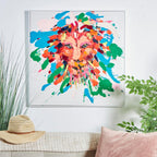 Deco 79 CosmoLiving by Cosmopolitan Canvas Lion Abstract Paint Splatter Wall Art with White Frame, 32" x 2" x 32", Multi Colored