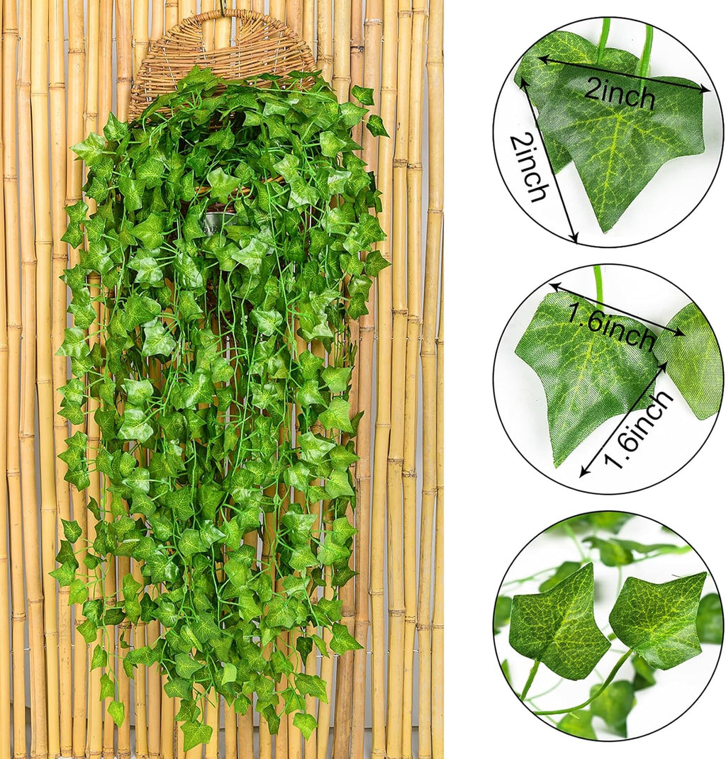 DearHouse 84 Feet 12 Strands Artificial Ivy Leaf Plants Vine Hanging Garland Fake Foliage Flowers Home Kitchen Garden Office Wedding Wall Decor, Green