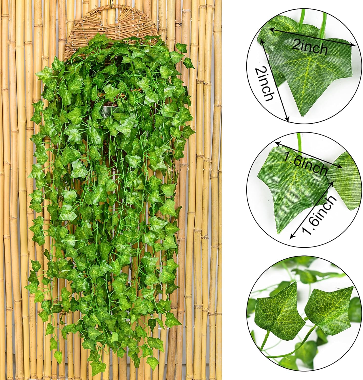 DearHouse 84 Feet 12 Strands Artificial Ivy Leaf Plants Vine Hanging Garland Fake Foliage Flowers Home Kitchen Garden Office Wedding Wall Decor, Green
