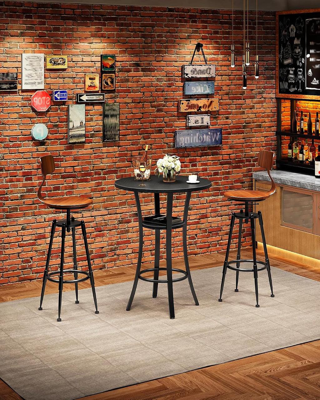 CHOEZON Round Bar Table, 2-Tier High Top & Counter Height Dining Table, Small Kitchen Dining Tables, for Bistro, Pub, Kitchen, Living Room, Black TBT03BB