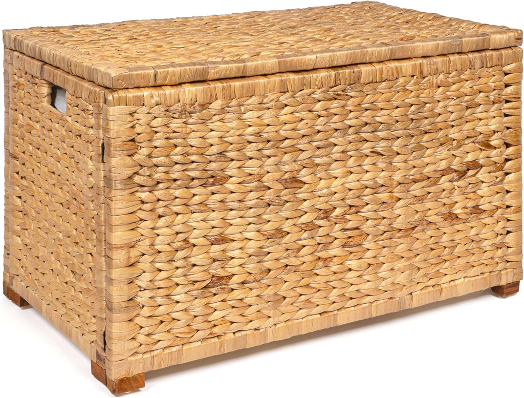 happimess HPM9005A Anada Wicker Weave 30" Storage Trunk, Wooden Frame/Water Hyacinth, Farmhouse, Transitional, Coastal, Rustic for Office, Dorm Room, Living-Room, Bedroom, Dining-Room, Natural