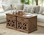 Farmhouse End Table Set of 2, 24" Large Sofa Side Table with Drawer, Large End Table for Living Room, Wooden Nightstand with Charging Station, Square, Walnut