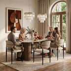 Honyee Sintered Stone Dining Table for 6–8, 78.7" Rectangular Kitchen Table, Real Travertine Top, Rounded Corners, Walnut Pedestal Base, Large Modern Dining Room Table