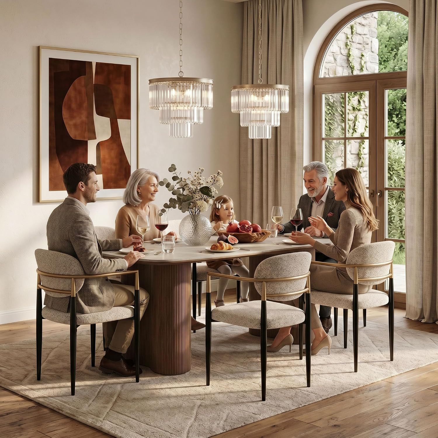 Honyee Sintered Stone Dining Table for 6–8, 78.7" Rectangular Kitchen Table, Real Travertine Top, Rounded Corners, Walnut Pedestal Base, Large Modern Dining Room Table