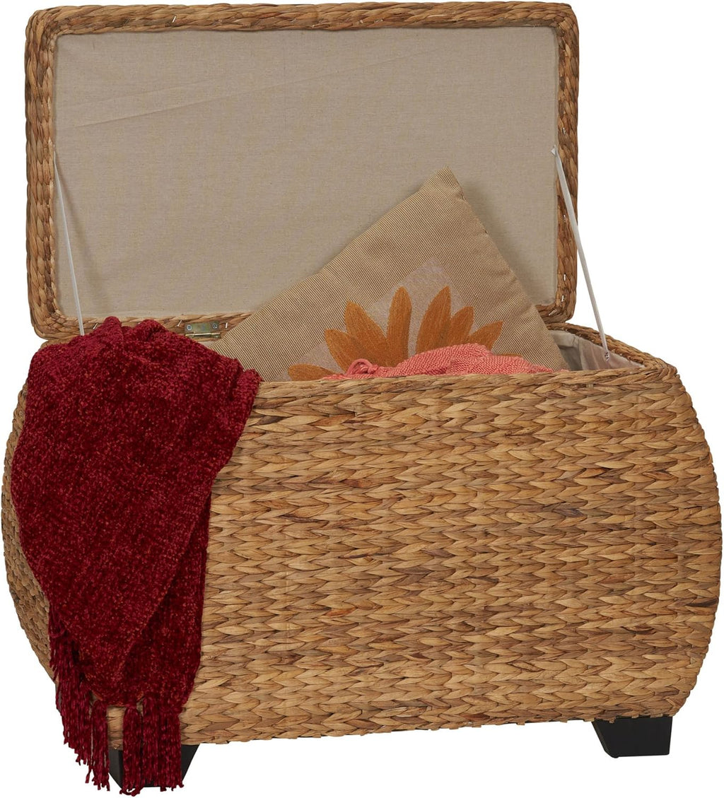 Household Essentials Large Curved Wicker Storage Chest with Liner | Water Hyacinth, Natural