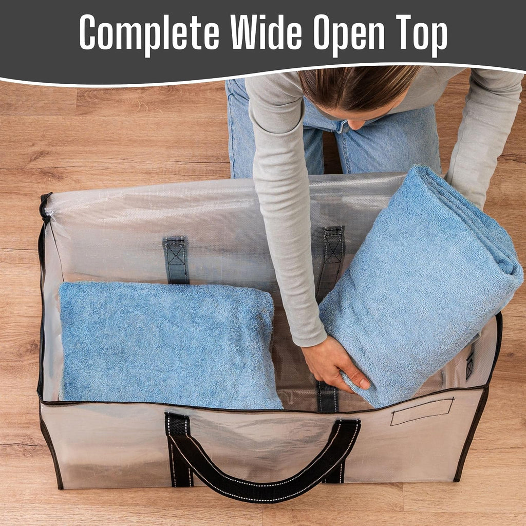 VENO 2 Pack Clear Moving Bags Heavy Duty, 90L Extra Large Transparent Storage Bags, 50lbs Loads, Zippers, Handles & Tag, Moving Boxes Alternative for College Dorm Essentials, Closet