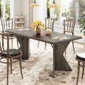 GarveeHome 70.9'' Dining Table for 6, Farmhouse Rectangular Kichen Table with Sturdy Frame and “V” Leg, Wooden Thickened Long Desk and Dinner Desk for Dining Room, Kitchen, Office, Game Room(Grey)