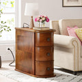 Solid Wood End Table with Charging Station, No Assembly Required Narrow Sofa Side Table for Living Room, Vintage Slim Nightstand Bedside Table (3 Drawers, Brown, 1Pc)