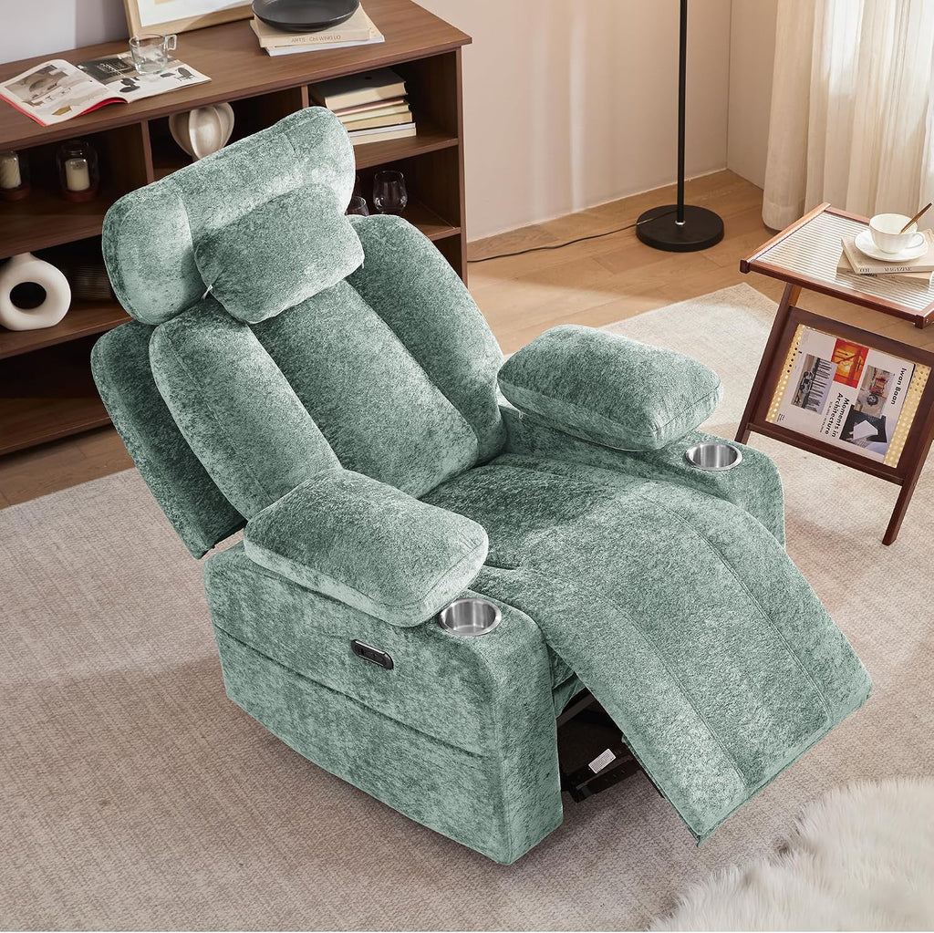 Recliner Chair, 360° Swivel Rocker Recliner for Adults, Rocking Recliners with Massage & Heat, Nursery Rocking Chairs with Cup Holders, Manual Reclining Glider for Living Room, Nursery