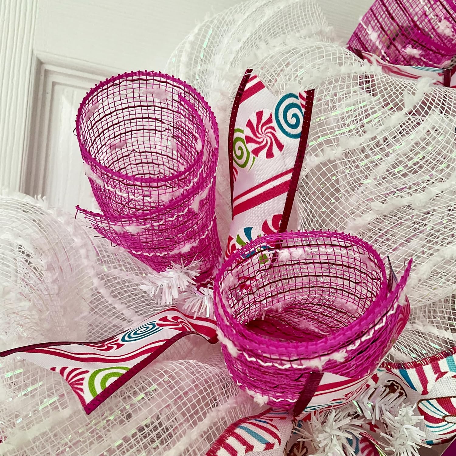 Gingerbread Sugar Plum House Christmas Wreath Handmade Deco Mesh Available in 24 inch and 28 inch diameters