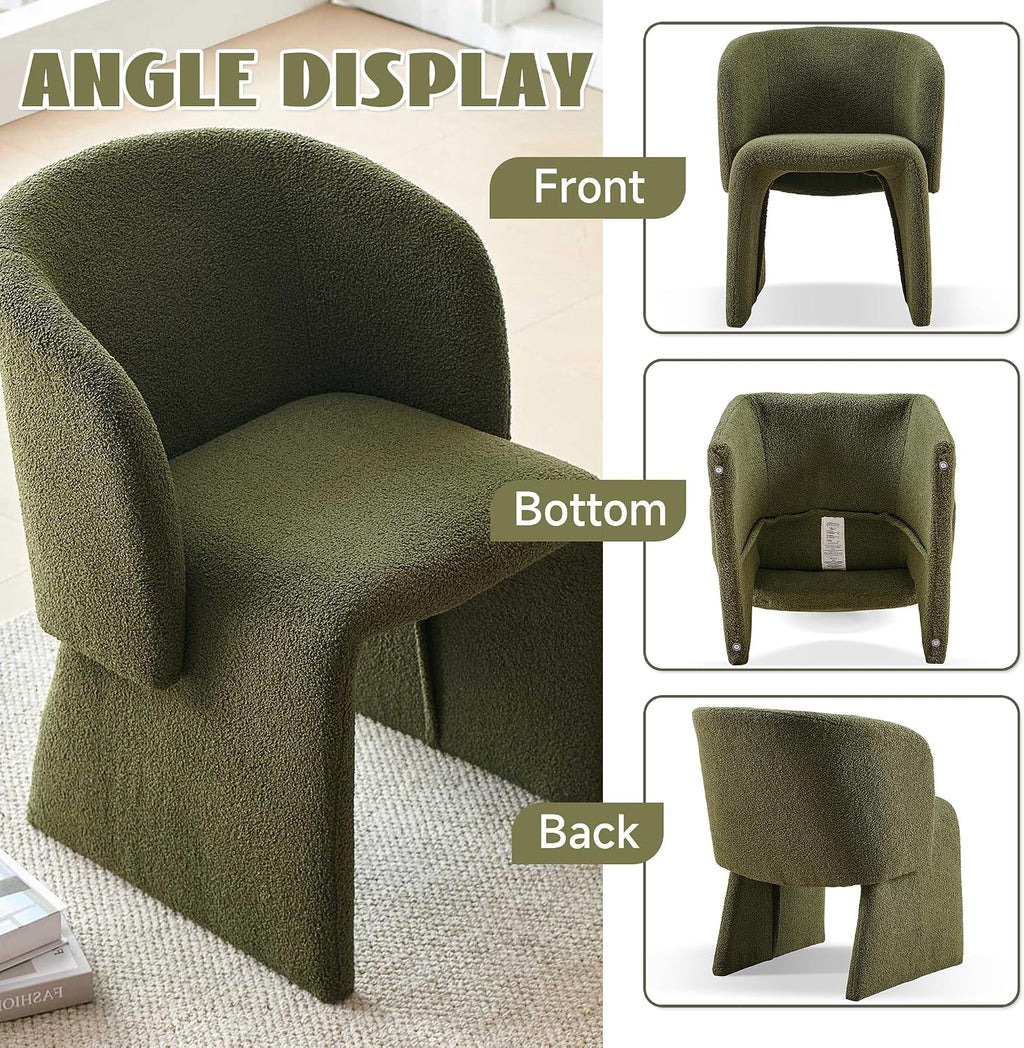 Barrel Dining Chairs Set of 2, Modern Comfy Kitchen Chairs with Arm, Upholstered Teddy Velvet, Bedroom, Living Room, Reading Room, Green