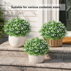 Fake Plants Artificial Flowers for Outdoors Decor, 2 Pack Fake Potted Plants Baby Breath With Green Eucalyptus Look Real UV Resistant Artificial Greenery with Pot for Outside Porch Garden Patio Yard
