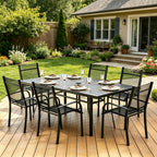 Trevero 7 Pieces Outdoor Dining Table 63"x36", Rectangle Patio Dining Table and Chairs with Stable Metal Frame for Garden, Backyard and Porch, Umbrella Hole Design, Suitable for 6 People