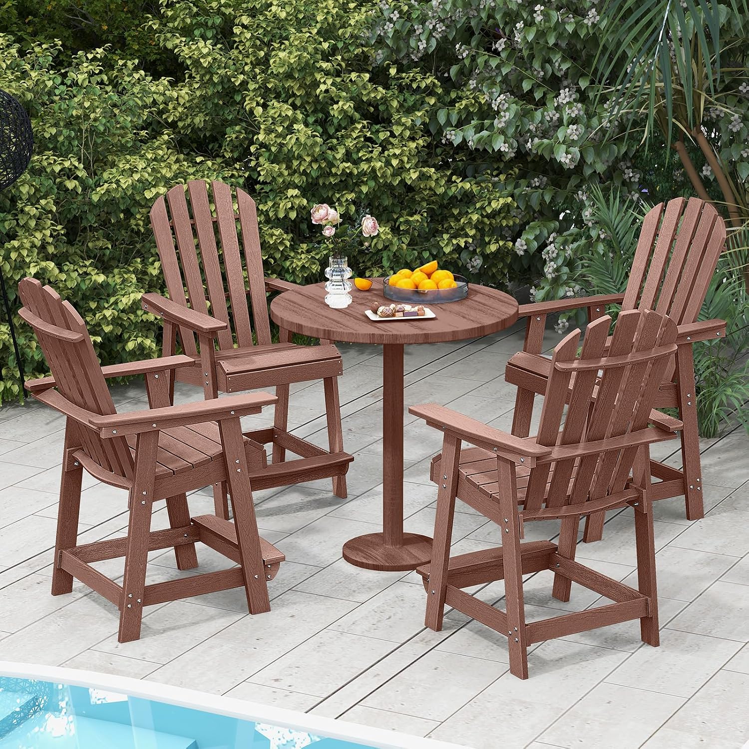 Tangkula Outdoor Bar Stool, HDPE Tall Adirondack Chair with Armrest & Footrest, Weather Resistant 47 Inch Counter Height Barstool Lifeguard Chair for Pool Deck Patio Garden, Balcony Chairs (2, Coffee)
