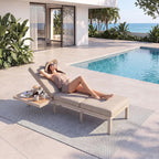 3-Seat Modular Aluminum Outdoor Sofa, Adjustable Reclining Design with Removable Side Table, All-Weather Patio Furniture Set with Water-Resistant Cushions for Backyard Poolside, Beige