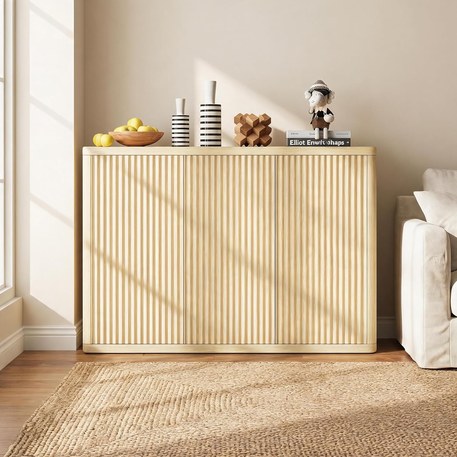 Garvee Fluted Sideboard Buffet Cabinet with Storage, Modern Accent Sideboard with Doors and Adjustable Shelves, Credenza Buffet Table Entryway Cabinets for Dining Living Room Kitchen Hallway