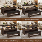 Lift Top Coffee Table 4-in-1, 40 Inches Coffee Table Set with Bench & Hidden Compartment, Multi-Function Converts to Dining Table for Living Room, Home Office, Lifting Top Tables, Walnut