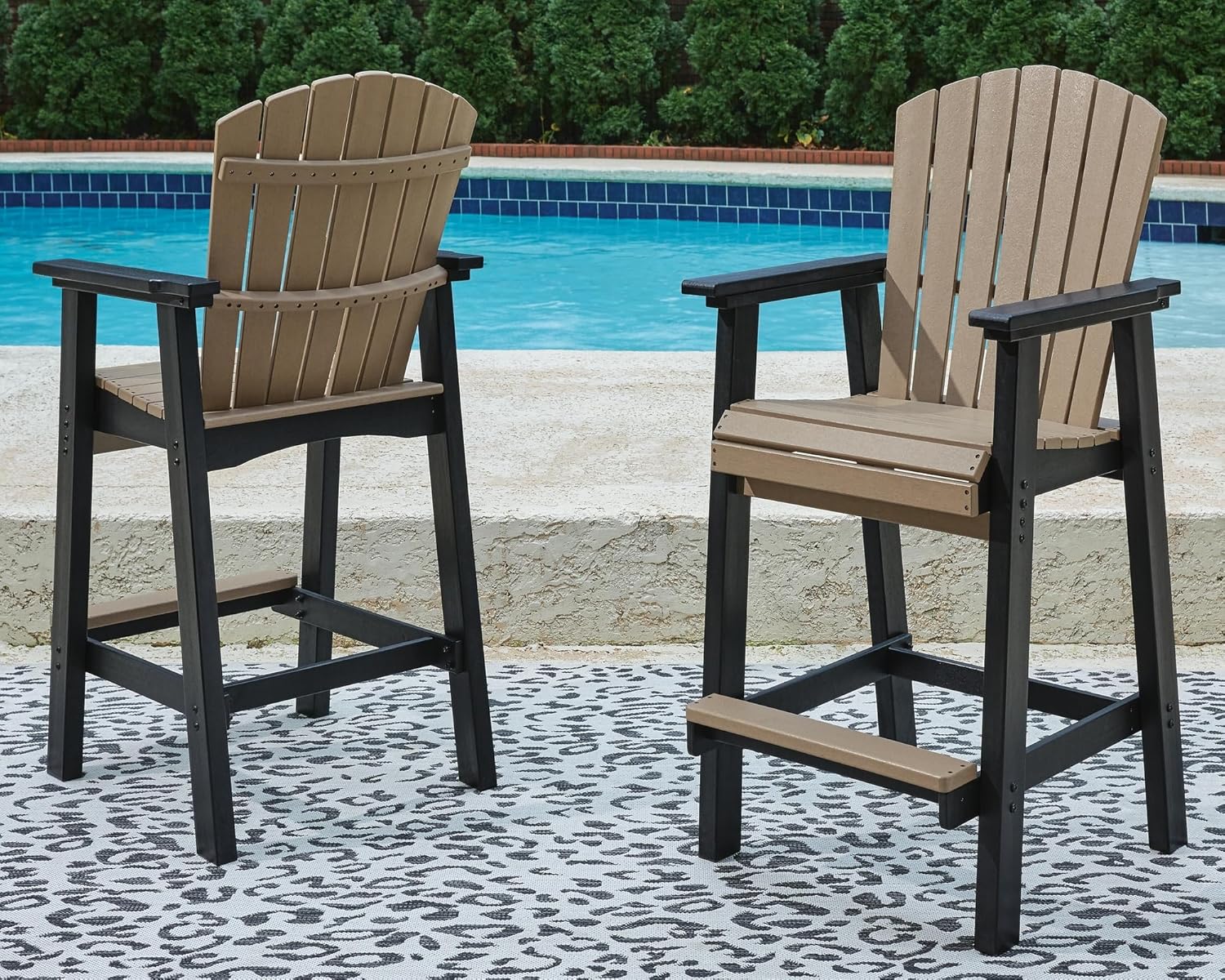 Signature Design by Ashley Fairen Trail 30" HDPE Durable Outdoor Barstool, 2 Count, Black & Brown