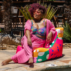 Jaxx Ponce Outdoor Bean Bag Chair - Weather Resistant Patio and Poolside Lounge Seating, Zuri Multicolor Pattern