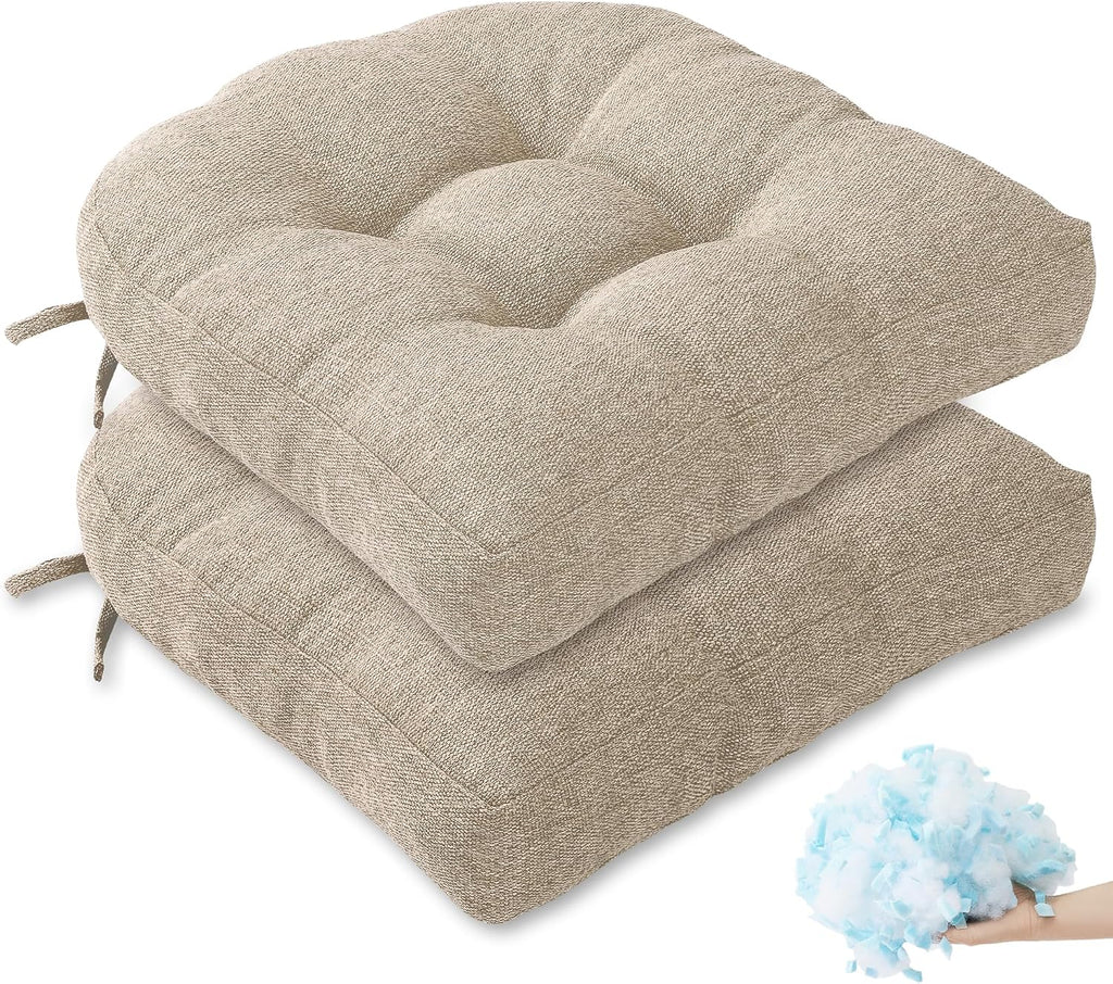 Tromlycs Chair Cushions for Dining Chairs Kitchen Seat Cushions Room Set of 2 Pads with Ties Indoor Non Slip Office 18 x 18 Inch, Beige