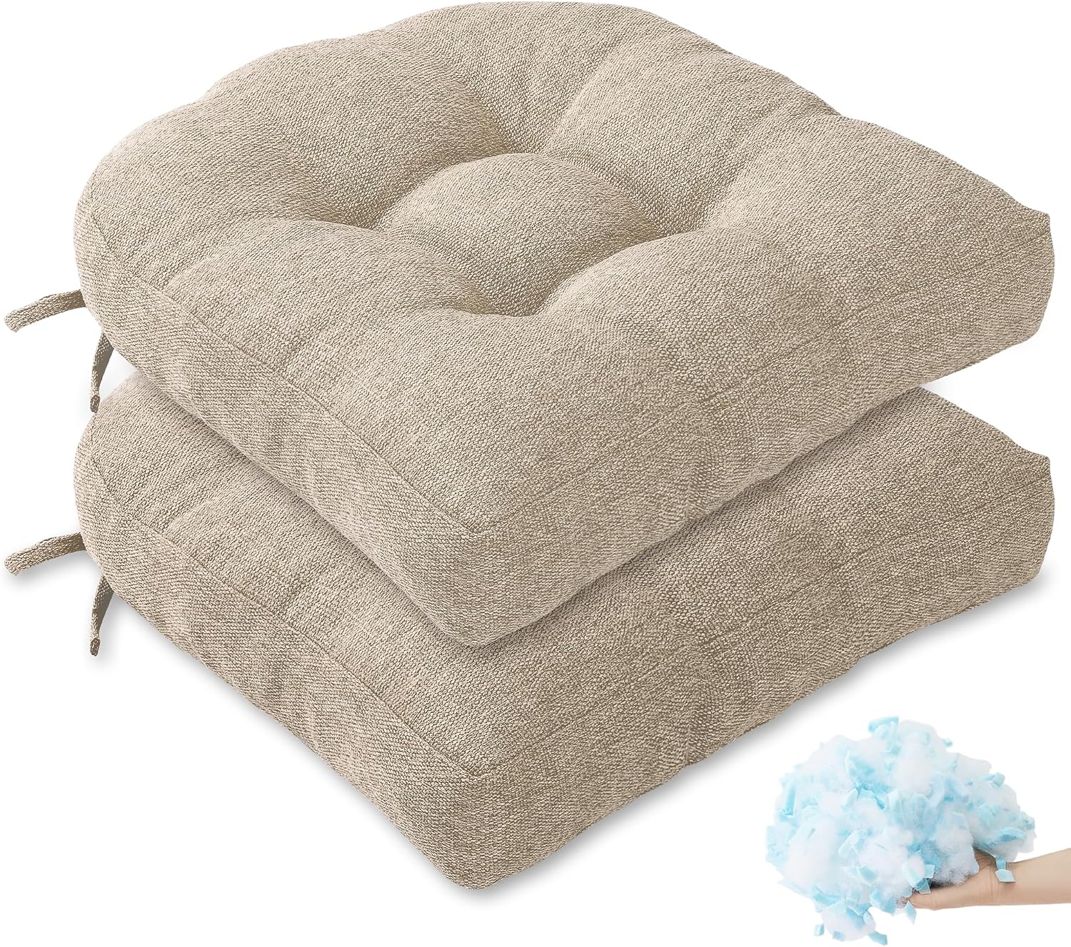 Tromlycs Chair Cushions for Dining Chairs Kitchen Seat Cushions Room Set of 2 Pads with Ties Indoor Non Slip Office 18 x 18 Inch, Beige