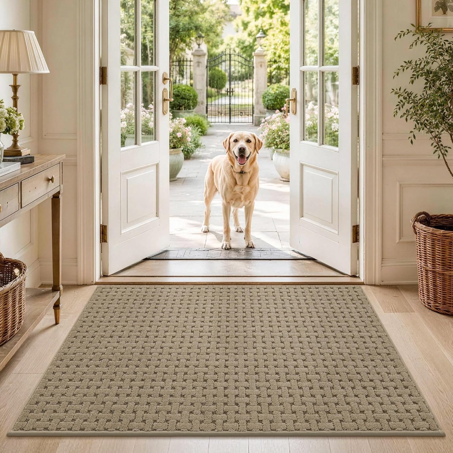 Door Mat Indoor Entrance 32x48, Non-Slip Washable Doormats Entry Way Mats, Dirt Resistant and Absorbent Welcome Mat, Easy Clean Low-Profile Doormat, Front Door, Inside Entrance, Beige