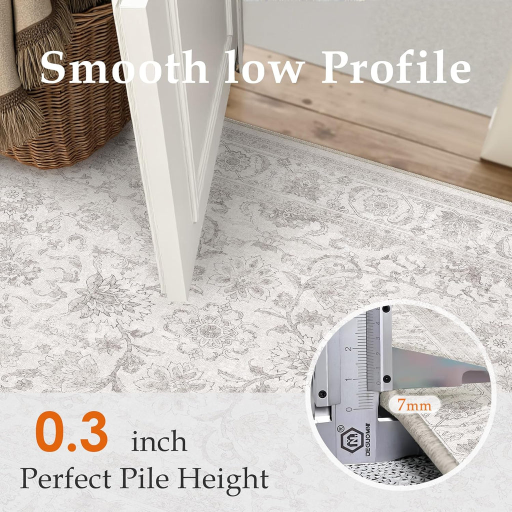 PureCozy 2x6 Gray Runner Rug for Hallway Kitchen Washable Non Slip Indoor Carpet Distressed Low Pile Soft Retro Accent Throw Grey Rug for Laundry Entryway Bathroom Bedroom Living Room