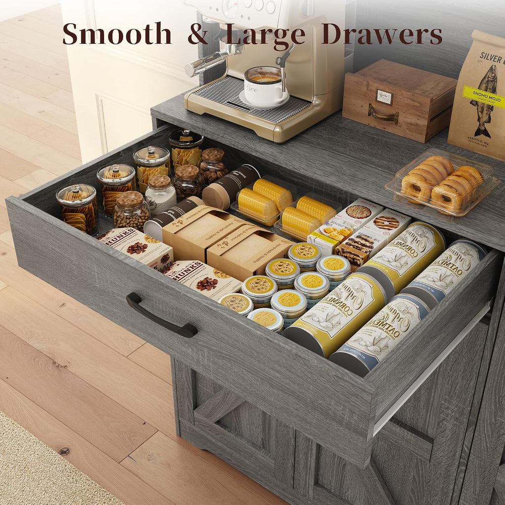 71" H Kitchen Trash Cabinet, 47" Wide Pantry Hutch with Double 12 Gallon Pull Out Trash Bin Holders, Hidden Garbage Storage for Kitchen Dining Room, Gray