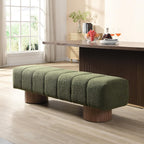 Merax 64" Upholstered Boucle Dining Bench Entryway End of Bed Ottoman Bench for Living Room Bedroom Dining Room, Wood Leg, Bear 300 LBS, No-Assembly (Green)
