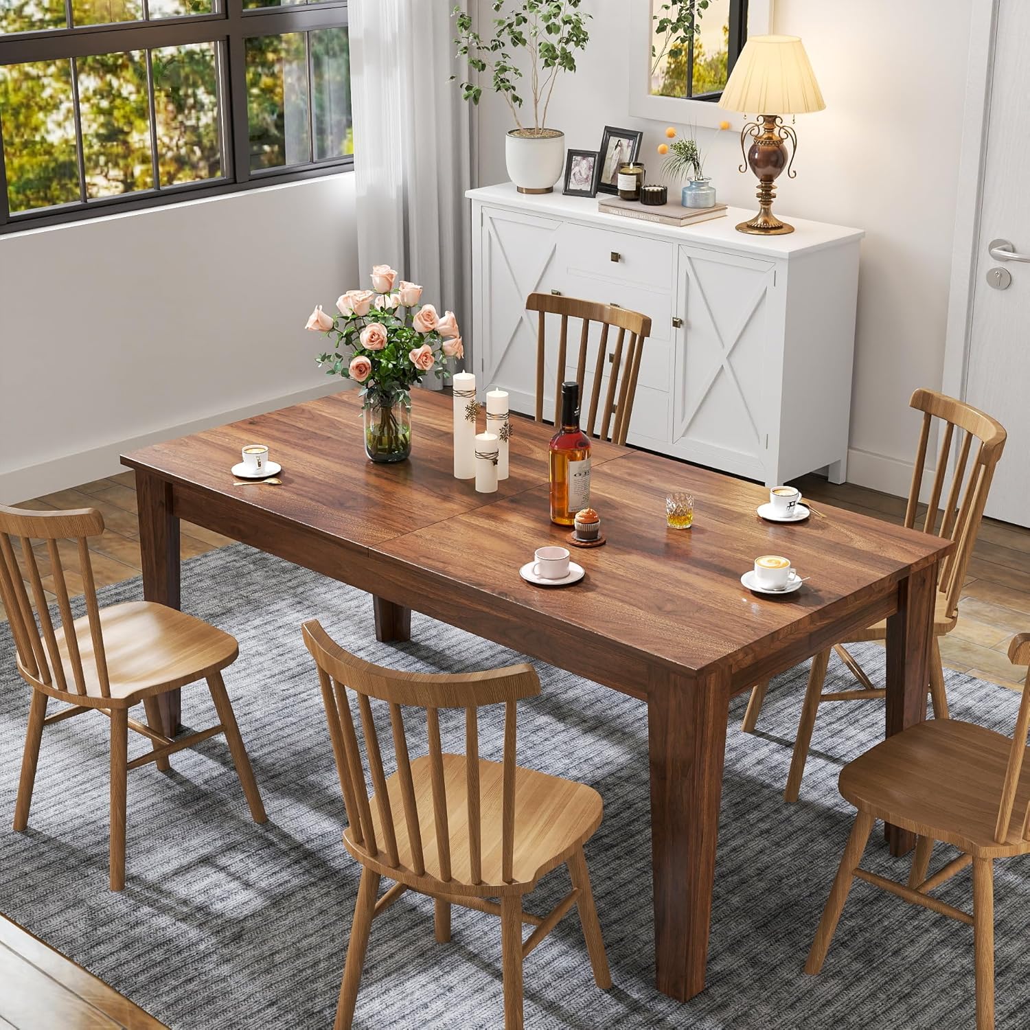 70-106" Expandable Dining Table, Wood Extendable Room Table, Long Kitchen Table for Dining Room