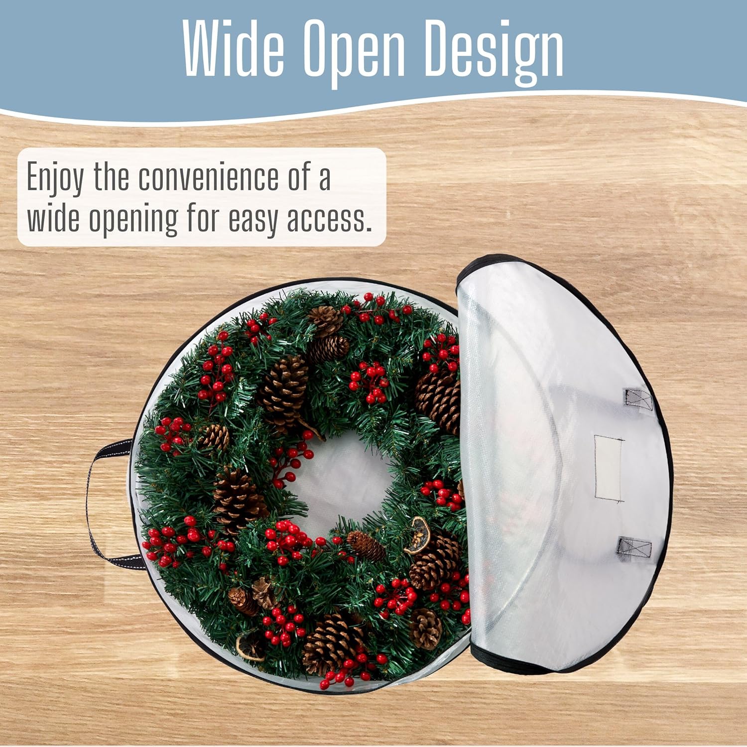 VENO 2 Pack Summer Wreath Storage Container, 24 Inch Clear Wreath Bag, Spring, Christmas Garland Decoration Organizers with Zipper and Durable Handles (Clear, 24"-2 Pack)